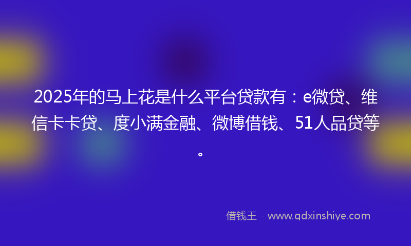 2025年的马上花是什么平台贷款有：e微贷、维信卡卡贷、度小满金融、微博借钱、51人品贷等。