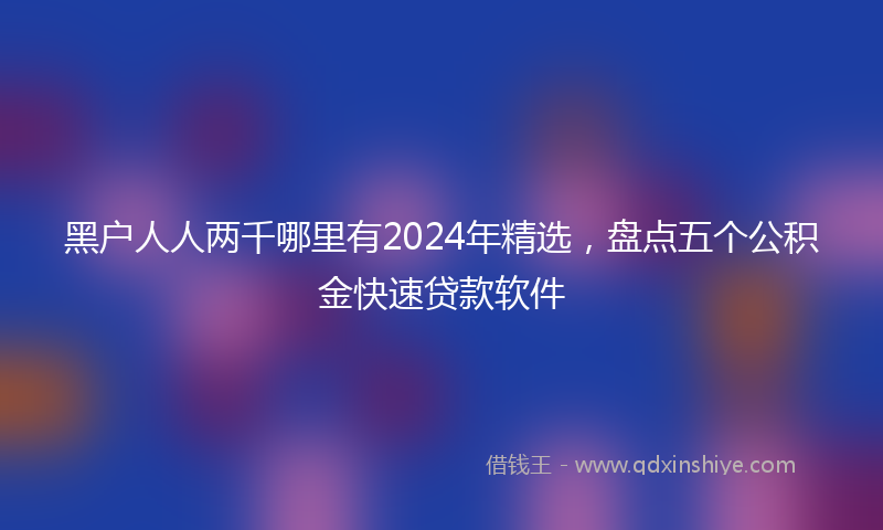 黑户人人两千哪里有2024年精选，盘点五个公积金快速贷款软件