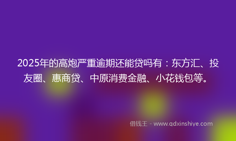 2025年的高炮严重逾期还能贷吗有：东方汇、投友圈、惠商贷、中原消费金融、小花钱包等。
