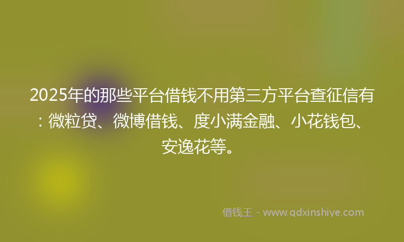 2025年的那些平台借钱不用第三方平台查征信有：微粒贷、微博借钱、度小满金融、小花钱包、安逸花等。
