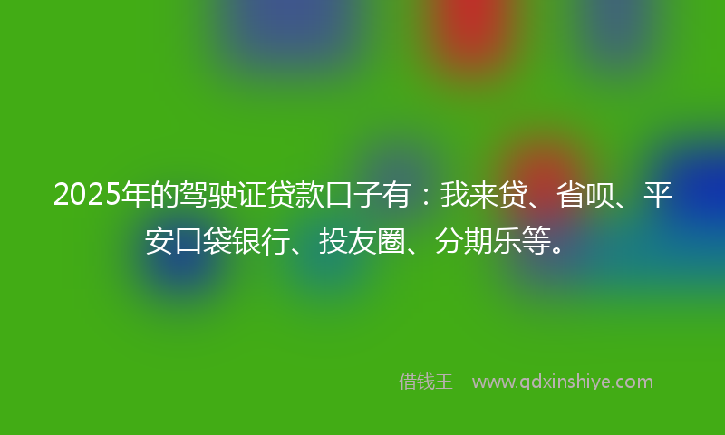 2025年的驾驶证贷款口子有：我来贷、省呗、平安口袋银行、投友圈、分期乐等。