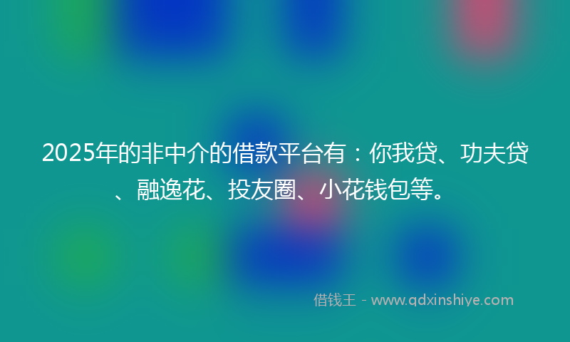 2025年的非中介的借款平台有：你我贷、功夫贷、融逸花、投友圈、小花钱包等。