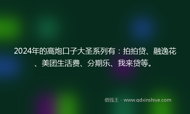 2024年的高炮口子大圣系列有：拍拍贷、融逸花、美团生活费、分期乐、我来贷等。