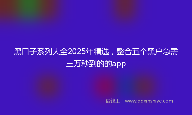 黑口子系列大全2025年精选，整合五个黑户急需三万秒到的的app