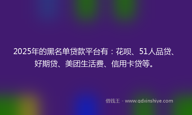 2025年的黑名单贷款平台有：花呗、51人品贷、好期贷、美团生活费、信用卡贷等。