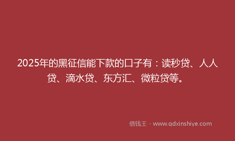 2025年的黑征信能下款的口子有：读秒贷、人人贷、滴水贷、东方汇、微粒贷等。