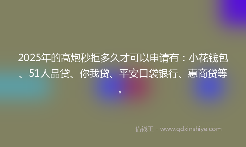 2025年的高炮秒拒多久才可以申请有：小花钱包、51人品贷、你我贷、平安口袋银行、惠商贷等。