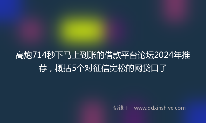 高炮714秒下马上到账的借款平台论坛2024年推荐，概括5个对征信宽松的网贷口子