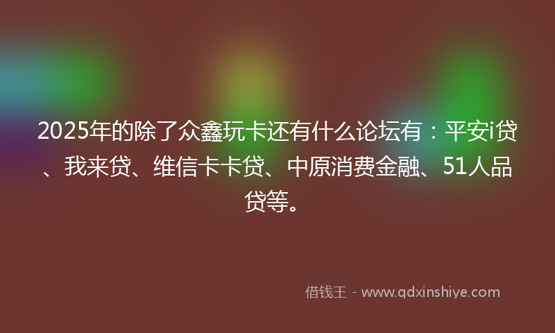 2025年的除了众鑫玩卡还有什么论坛有：平安i贷、我来贷、维信卡卡贷、中原消费金融、51人品贷等。