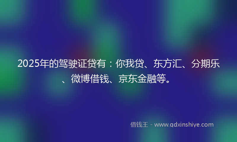 2025年的驾驶证贷有：你我贷、东方汇、分期乐、微博借钱、京东金融等。