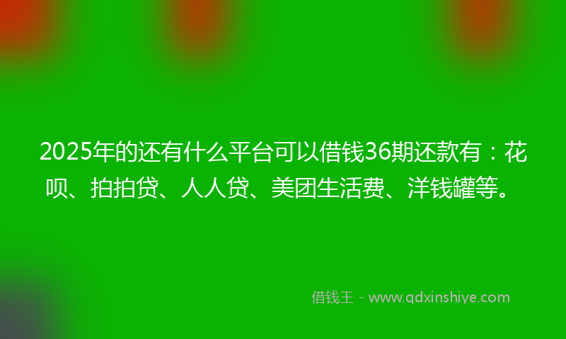2025年的还有什么平台可以借钱36期还款有：花呗、拍拍贷、人人贷、美团生活费、洋钱罐等。