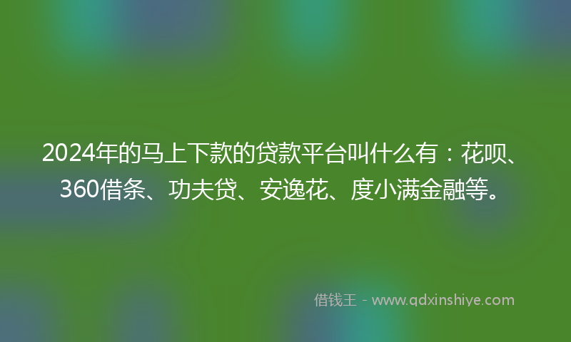 2024年的马上下款的贷款平台叫什么有：花呗、360借条、功夫贷、安逸花、度小满金融等。