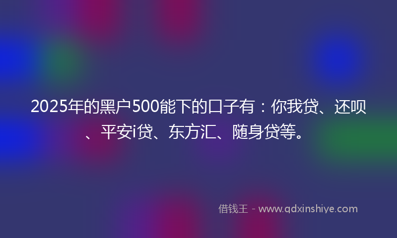 2025年的黑户500能下的口子有：你我贷、还呗、平安i贷、东方汇、随身贷等。