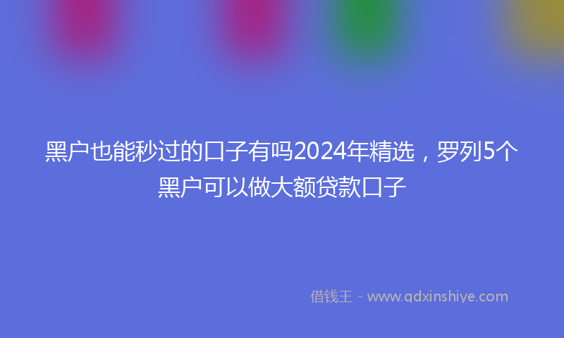 黑户也能秒过的口子有吗2024年精选，罗列5个黑户可以做大额贷款口子