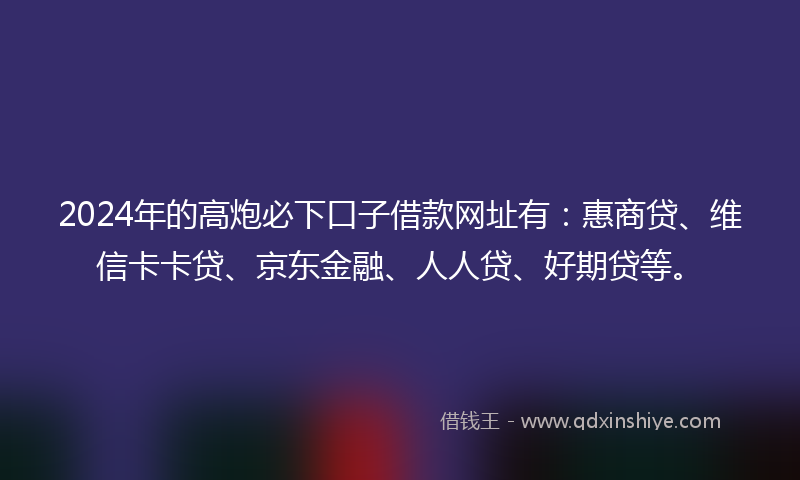 2024年的高炮必下口子借款网址有：惠商贷、维信卡卡贷、京东金融、人人贷、好期贷等。