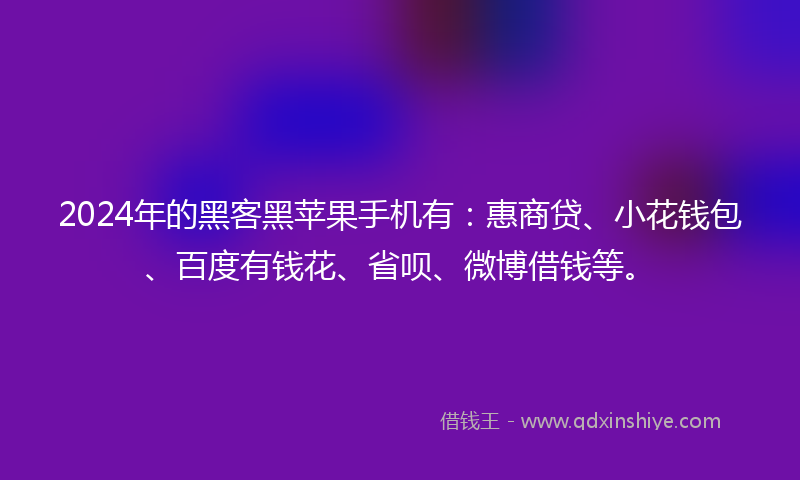 2024年的黑客黑苹果手机有：惠商贷、小花钱包、百度有钱花、省呗、微博借钱等。