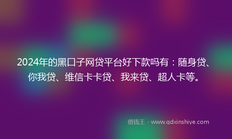 2024年的黑口子网贷平台好下款吗有：随身贷、你我贷、维信卡卡贷、我来贷、超人卡等。