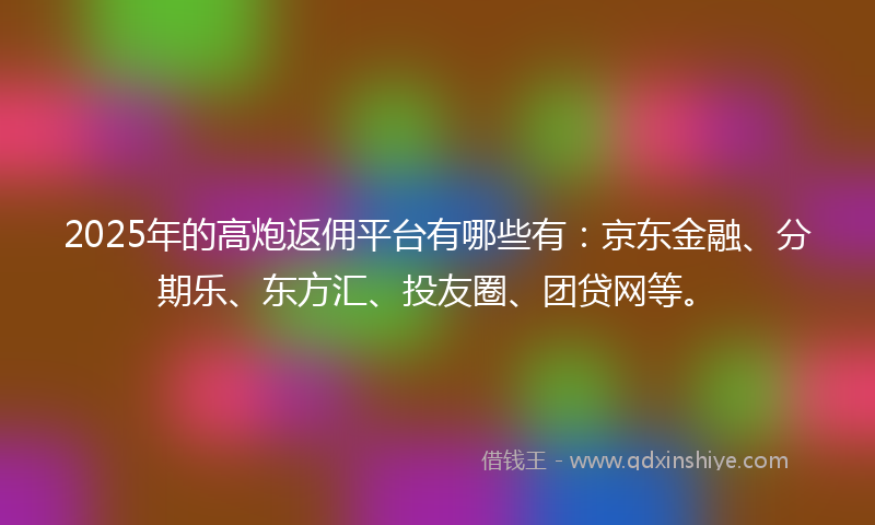 2025年的高炮返佣平台有哪些有：京东金融、分期乐、东方汇、投友圈、团贷网等。