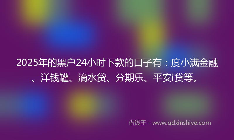 2025年的黑户24小时下款的口子有：度小满金融、洋钱罐、滴水贷、分期乐、平安i贷等。
