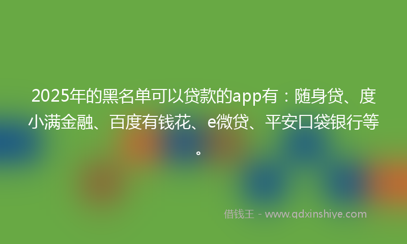 2025年的黑名单可以贷款的app有：随身贷、度小满金融、百度有钱花、e微贷、平安口袋银行等。