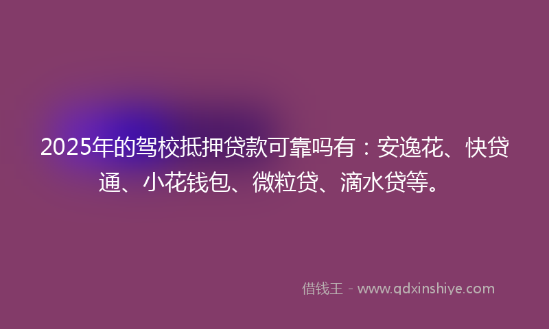 2025年的驾校抵押贷款可靠吗有：安逸花、快贷通、小花钱包、微粒贷、滴水贷等。