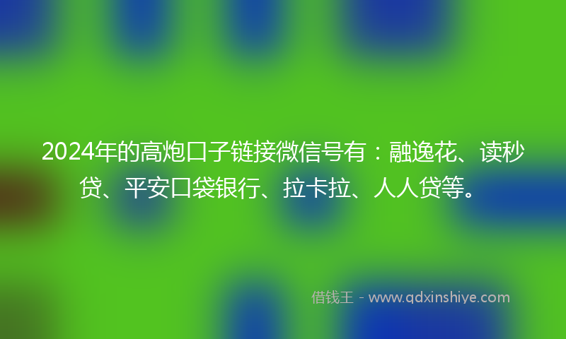 2024年的高炮口子链接微信号有：融逸花、读秒贷、平安口袋银行、拉卡拉、人人贷等。