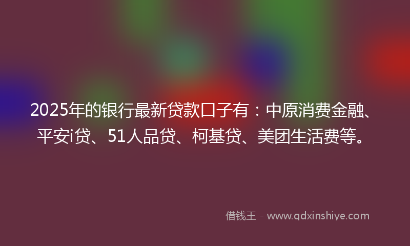 2025年的银行最新贷款口子有：中原消费金融、平安i贷、51人品贷、柯基贷、美团生活费等。