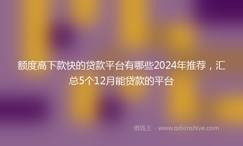 额度高下款快的贷款平台有哪些2024年推荐，汇总5个12月能贷款的平台
