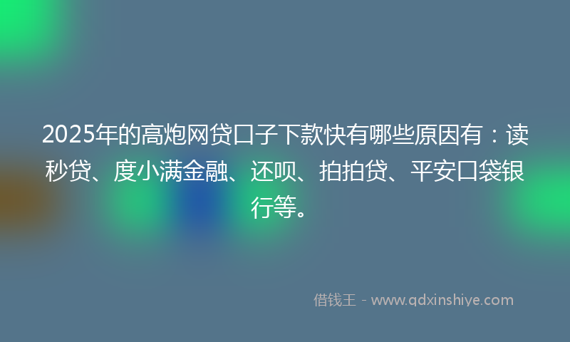 2025年的高炮网贷口子下款快有哪些原因有：读秒贷、度小满金融、还呗、拍拍贷、平安口袋银行等。