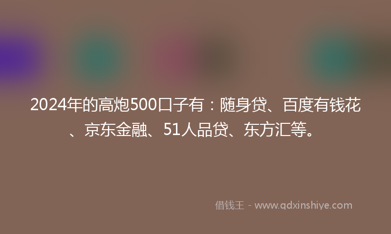 2024年的高炮500口子有：随身贷、百度有钱花、京东金融、51人品贷、东方汇等。