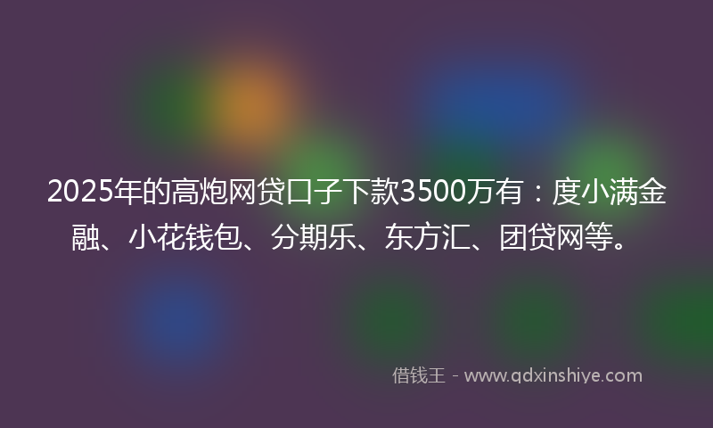 2025年的高炮网贷口子下款3500万有：度小满金融、小花钱包、分期乐、东方汇、团贷网等。