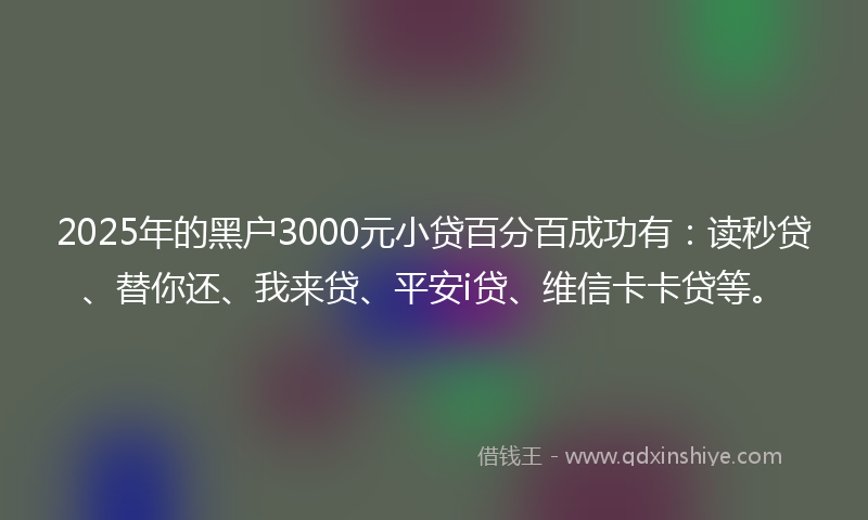 2025年的黑户3000元小贷百分百成功有：读秒贷、替你还、我来贷、平安i贷、维信卡卡贷等。