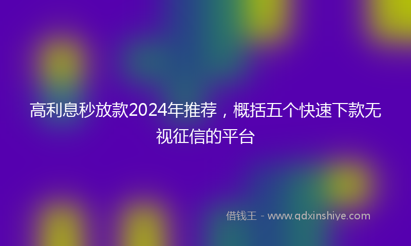 高利息秒放款2024年推荐，概括五个快速下款无视征信的平台