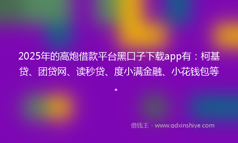 2025年的高炮借款平台黑口子下载app有：柯基贷、团贷网、读秒贷、度小满金融、小花钱包等。