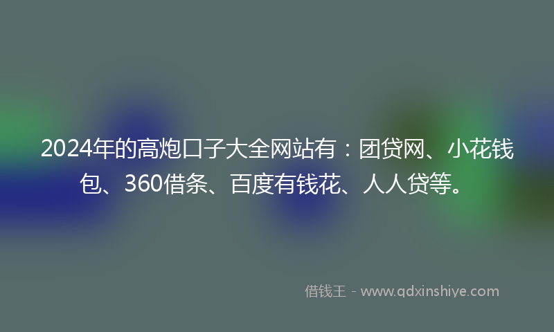 2024年的高炮口子大全网站有：团贷网、小花钱包、360借条、百度有钱花、人人贷等。