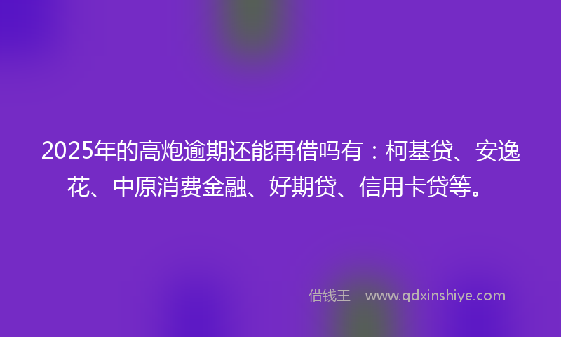 2025年的高炮逾期还能再借吗有：柯基贷、安逸花、中原消费金融、好期贷、信用卡贷等。