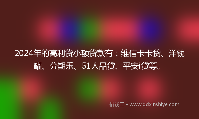 2024年的高利贷小额贷款有：维信卡卡贷、洋钱罐、分期乐、51人品贷、平安i贷等。