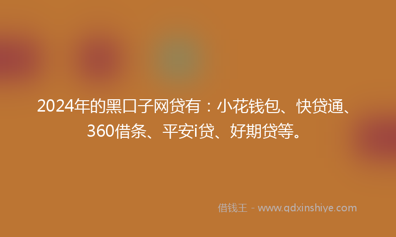 2024年的黑口子网贷有：小花钱包、快贷通、360借条、平安i贷、好期贷等。