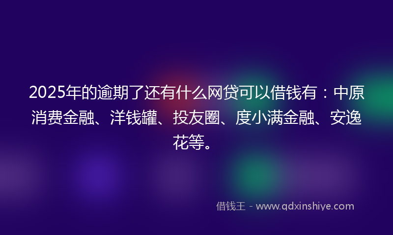 2025年的逾期了还有什么网贷可以借钱有：中原消费金融、洋钱罐、投友圈、度小满金融、安逸花等。