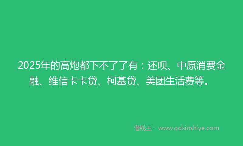 2025年的高炮都下不了了有：还呗、中原消费金融、维信卡卡贷、柯基贷、美团生活费等。