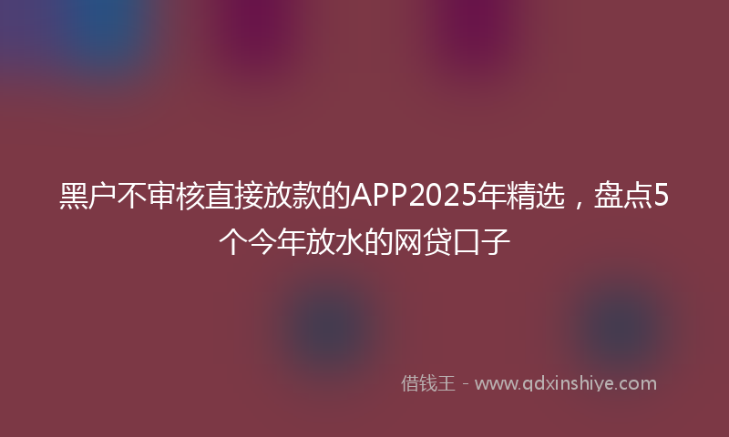 黑户不审核直接放款的APP2025年精选，盘点5个今年放水的网贷口子