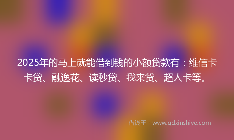 2025年的马上就能借到钱的小额贷款有：维信卡卡贷、融逸花、读秒贷、我来贷、超人卡等。