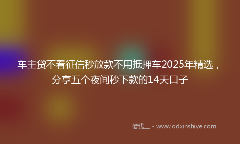 车主贷不看征信秒放款不用抵押车2025年精选，分享五个夜间秒下款的14天口子