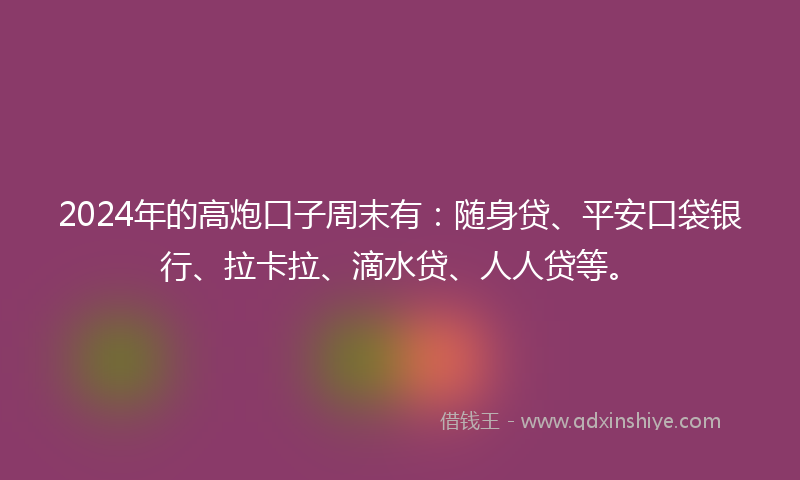 2024年的高炮口子周末有：随身贷、平安口袋银行、拉卡拉、滴水贷、人人贷等。