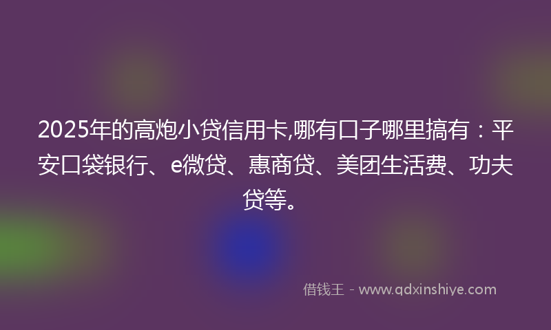 2025年的高炮小贷信用卡,哪有口子哪里搞有：平安口袋银行、e微贷、惠商贷、美团生活费、功夫贷等。
