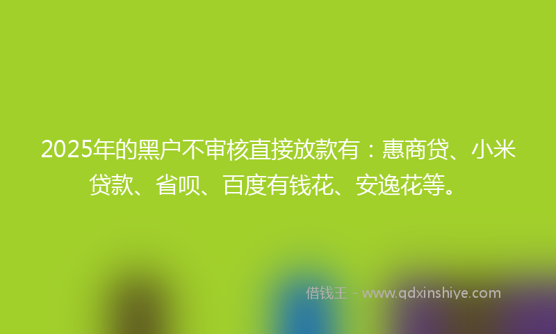 2025年的黑户不审核直接放款有：惠商贷、小米贷款、省呗、百度有钱花、安逸花等。