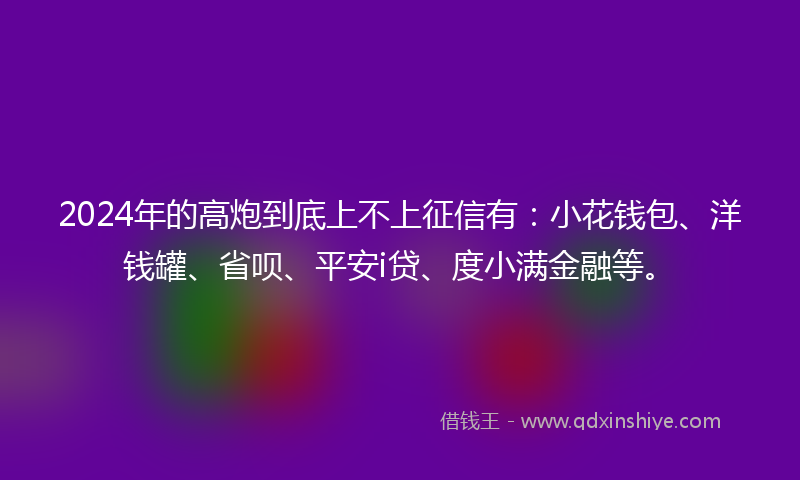 2024年的高炮到底上不上征信有：小花钱包、洋钱罐、省呗、平安i贷、度小满金融等。