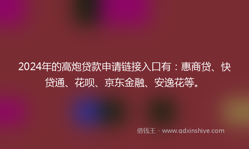 2024年的高炮贷款申请链接入口有：惠商贷、快贷通、花呗、京东金融、安逸花等。