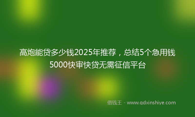 高炮能贷多少钱2025年推荐，总结5个急用钱5000快审快贷无需征信平台