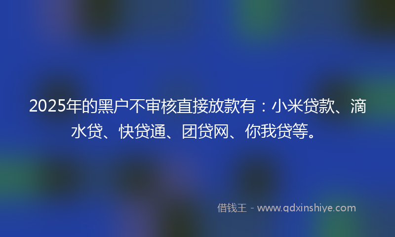 2025年的黑户不审核直接放款有：小米贷款、滴水贷、快贷通、团贷网、你我贷等。